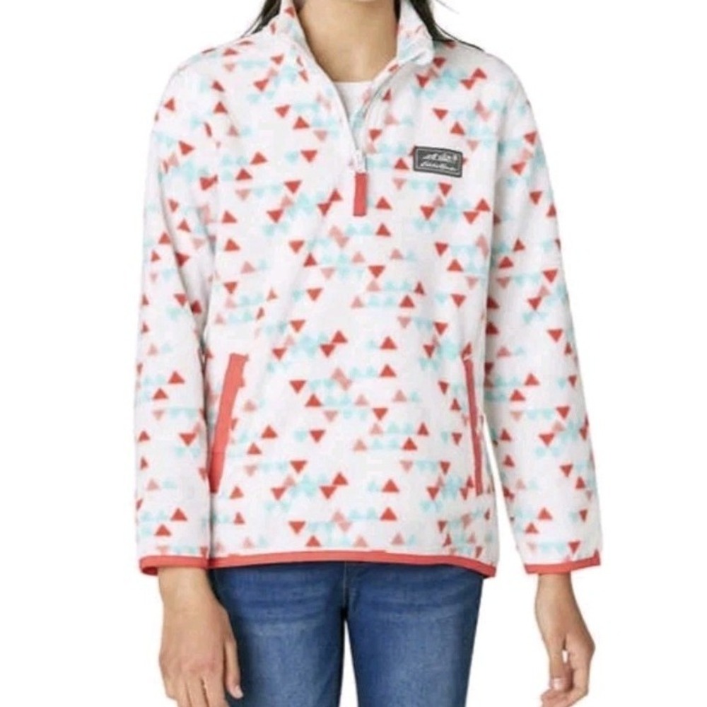 Eddie Bauer Youth 1/4 Zip Fleece Sweater Printed White M 8/10 Pullover Jacket